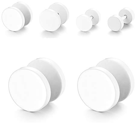 OIDEA 4 Pairs 6-12MM Stainless Steel Fake Gauges Fauc Cheater Dumbbell Earring Studs, Nickel Free, Silver