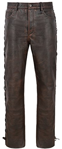 Men's Biker Leather Trouser Black Rub Off Laced Motorcycle Style 100% Hide 00126 (Waist 40)