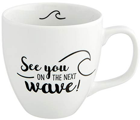 Him & I Jumbo Tasse avec inscription « See You on The Next Wave » 9,5 cm – 0,45 l – Tasse en porcelaine Grand format – Tasse à café et voyage –Maritim – Idée cadeau pour la meilleure amie et collègue.