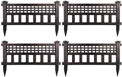 Woodside Bronze Decorative Plastic Garden Fence Panels, Flower Border Edging (4 pack)