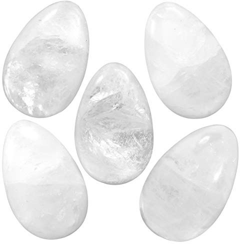 Nupuyai 5 Stück Bergkristall Handschmeichler für Reiki Meditation, Natürliche Edelsteine Oval Form Heilstein Glückbringer für Heilung