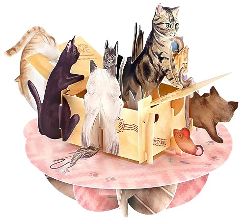 SANTORO Carte de vœux pop-up Pirouette 3D – Pack parfait – Pour elle, maman, anniversaire, fête des mères, amoureux des chats (rouge | beige | marron | pêche)