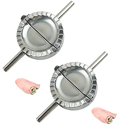 MGGi 2Pcs Stainless Steel Ravioli Mold Pierogi Dumpling Maker,X-Large Size 5 Goya Empanada Press Mold,Ravioli Mould Crimper,Wonton Wraper Dough Cutter,for Pie Ravioli Dumpling Pastry,With long handle