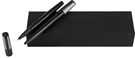 Hugo Boss Stifte-Set Minimal Black & Chrome HPBR189B (Kugelschreiber & Tintenroller) | Geschenkbox