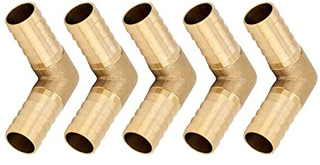 Avanty 5pcs Brass Hose Barb Fitting 90 Degree Elbow 3/4 Barbed x 3/4 Barbed L Shaped Connector