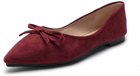 MACHSWON Womens Ballet Flat Slip On Bow Knot Ballet Pumps Dolly Shoes(Wine Red, Size 7.5)