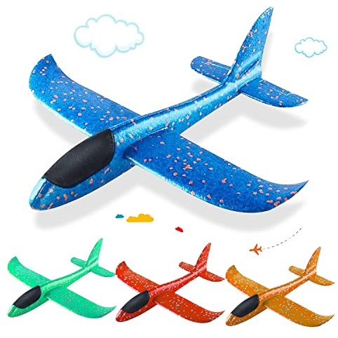 BluVast Lot de 4 avions polystyrène, pour enfants, parc, plage, arrière-cour, herbe
