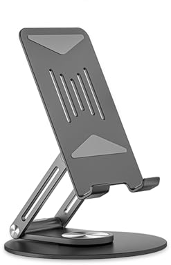 ESSAGER Tablet Ständer, Einstellbare Drehlager Desktop Halter mit 360° Drehbarem Fuß, Faltbare Halterung für iPad/iPad Pro/Air/Mini, Galaxy Tab A8/A7 Lite/A7/S8/S7,Phones, bis zu 12,9 Zoll, Grau