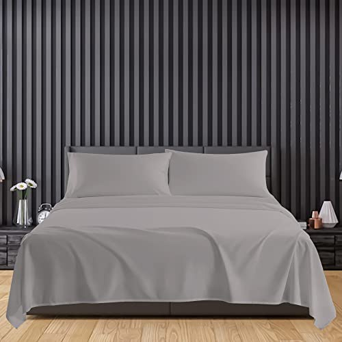 Sunshine Comforts Egyptian Cotton Flat Sheets Breathable, Anti Wrinkle, Shrink and Fade Resistant 200 Thread Count Bed Sheets Double Bedding & Linen- Grey 240 x 254cm Double Flat Sheet
