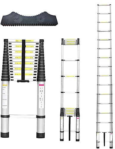 Hooha 6,3M Aluminium Leiter Ausziehbar mit Anti-rutsch Gummipuffer Tragbar Teleskopleiter Extension Ladder Belastung 150kg Max. Mit EN131 Zertifikat