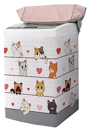 Odot Funda Lavadora de Carga Superior Funda, Lavadora Impermeable Proteccion Solar Exterior Impermeable con Cremallera para Lavadora y Secadora de Carga Superior (M-53x90x55cm,Lindo Gato)