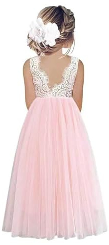 Odizli Robe de demoiselle d'honneur en dentelle, dos nu, ligne A, en tulle, robe de mariage, première communion, robe de soirée longue, Rose #A, 13-14 ans