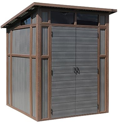 WALTONS 7 x 7 Composite Shed | Wooden Plastic Compound | Pent Roof | Double Door | Garden Storage Shed | 7ft x 7ft