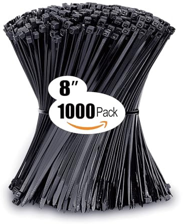 Zip Ties 8 inch with 40 lb Tensile Strength, Black Cable ties, 1000 Pack, ANOSON