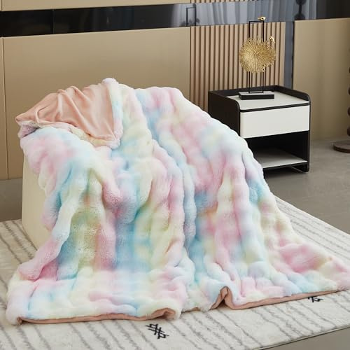 GKXLH Couverture douce et moelleuse - Plaid douillette pour canapé, Couverture en fausse fourrure lapin en peluche, plaid chaud épaisses à bulles pour lit, canapé, chambre à coucher, salon (100x160cm)