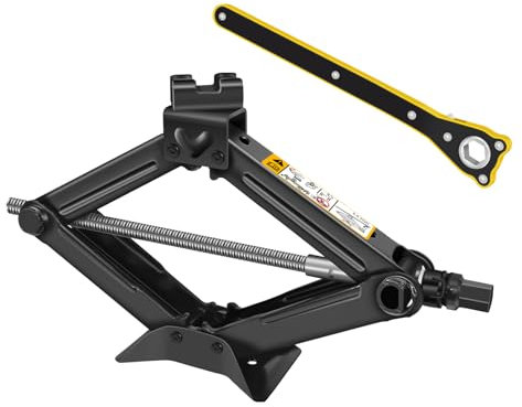 Car Jack Heavy Duty 2.0 T Scissor Jack Lift From 115mm to 390mm, with Ratchet Wrench Easy to Use, 360 Degree Rotatable Tray, Compact Scissor Jack Space Saving for Car, Van (2 Tonne)