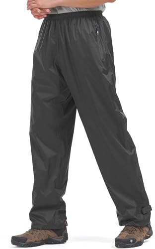 mosingle Men's Waterproof Trousers Lightweight Breathable Rain Overtrousers Windproof with Zip Pockets, Rain Over Pants for Golf Hiking Outdoor Fishing Cycling