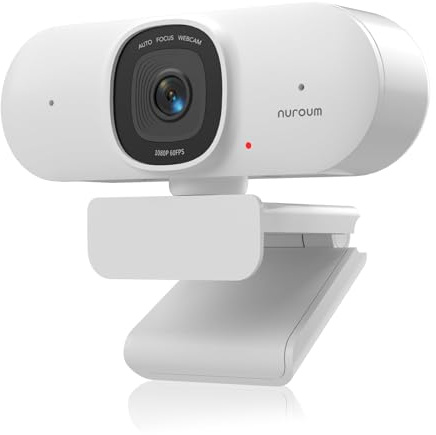 NUROUM V15-AF 2K Webcam avec Autofocus, 1080P 60fps Caméra PC avec Microphones, 75° Grand Angel, Annulation des bruits/Correction de la Lumière, Webcam USB 2.0 Plug & Play pour Laptop/Mac/Zoom/Teams