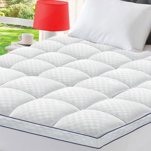 Bedluxury Queen Mattress Topper Extra Thick Pillowtop Mattress Pad Cover Cooling and Plush with 8-21 Inch Deep Pocket 3D Snow Down Alternative Fill