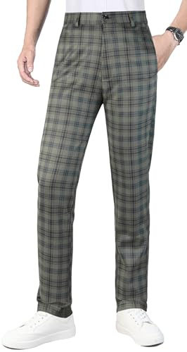 Oralidera Herren Chino Hose Business Kariert Stoffhose Stretch Streetwear Freizeithose mit feinem Karo-Muster für Männer, Grün, W30