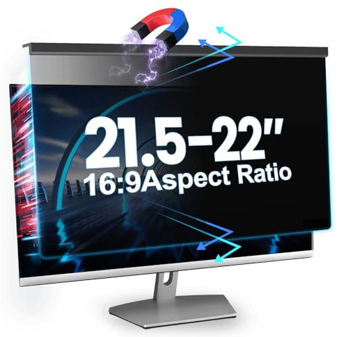 VERPONITY Magnetic Computer Privacy Screen 21.5-22 Inch, Aesthetic Hanging Privacy Screen for Computer Monitor with Anti-Blue Light Coating, Removable Magnetic Attachment Computer Monitor Privacy