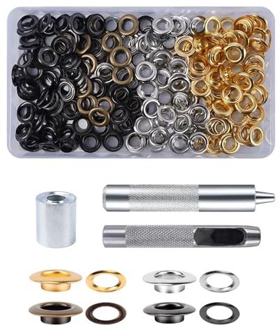 Zythrem 280PCS Grommets Kit 8 mm Eyelets Punch Kit Grommets Eyelets Set | Metal Eyelets Kit with Grommet Setting Tool Hole Punch Kit for Tarpaulin Leather Fabric Curtain Clothing Shoe Belt Craft