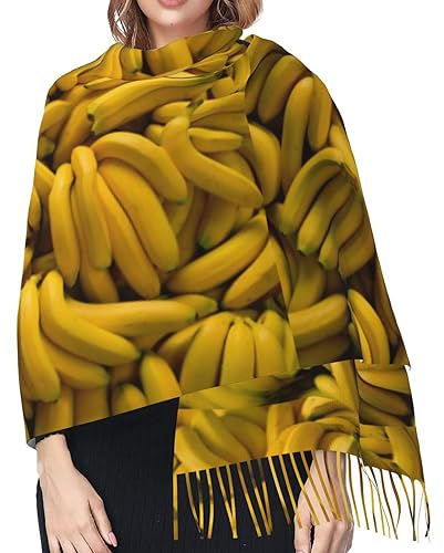 Hceaatb Damen-Schal, köstlich, reife Bananen, modisch, Winter, warm, Kaschmirschal, Fransenschal, Schwarz , Einheitsgröße
