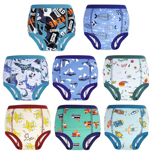 MOEMOE BABY Calzones de entrenamiento, Pantalones de entrenamiento para bebé,10 unidad, 100% Algodón Absorbentes Bragas de Aprendizaje para niños de Ragazzi 2 a 9 años | Transpirable, ayuda a absorber pequeños accidentes diurnos