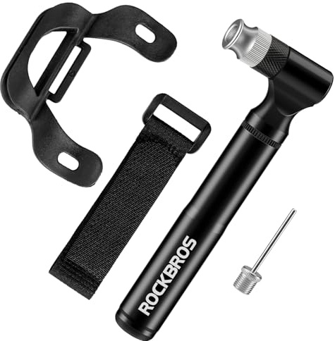 ROCKBROS Mini cykelpump Classic 130 PSI, bärbar liten Presta Schrader ventilpump för vägcykel, mountainbike, BMX, bollpump i aluminium med hållare