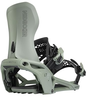 Nidecker Supermatic LT Fixations de Snowboard– Fixation Automatique à Double entrée avec pédale de Talon et Ajustement Universel – Taille L – Olive