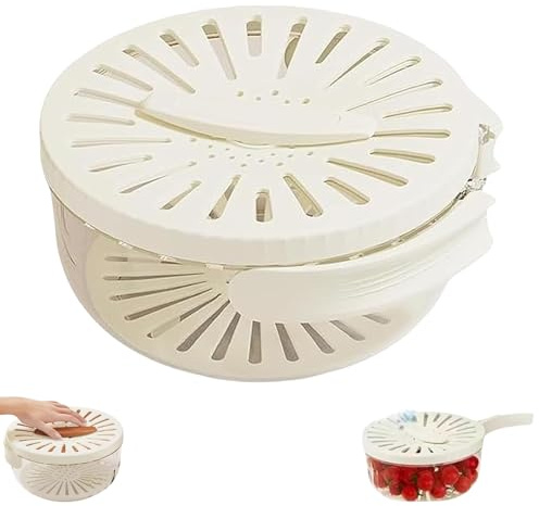 Generisch Bol anti-mouches pour fruits pour un nettoyage facile, empilable avec couvercle en bois et panier en filet, drainage 2 en 1, rinçage direct des fruits et légumes (blanc)