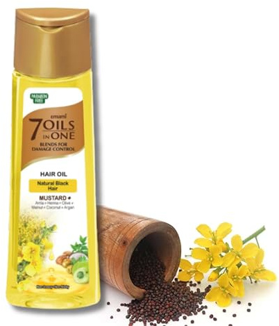 Emami 7 Oils in One Blends Mustard Haaröl Damage Control 200 ml - Mustard Plus mit Senföl, Henna & Amla Für Glänzendes, Stärkeres & Gepflegtes mit Kajal Sticker