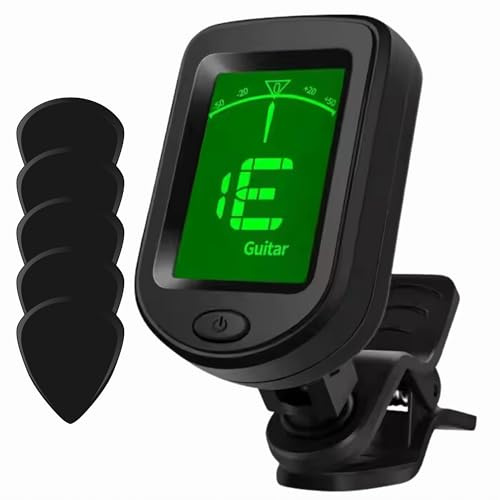 Muso Pro® Clip-On Chromatic Guitar Tuner – 5 Free Picks, Digital LCD Display for Guitar, Bass, Violin, Ukulele & More – Fast, Accurate, Easy to Use – Battery Included