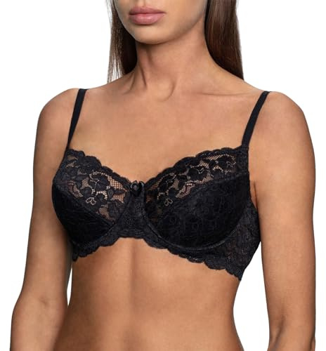 frugue Soutien Gorge avec Armature en Dentelle sans Rembourrage Minimiseur Femme Noir FR 95D