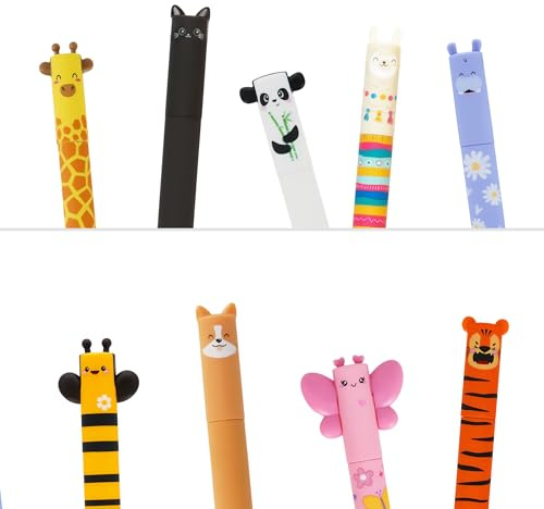 LEGAMI Stifte Set: 9 radierbare Gelstifte inkl. GRATIS Geschenk-Umschlag | Bunte, radierbare Gelstifte mit süßen Tiermotiven. Für fehlerfreies Schreiben & Zeichnen. Inkl. stabilem Geschenk-Umschlag.
