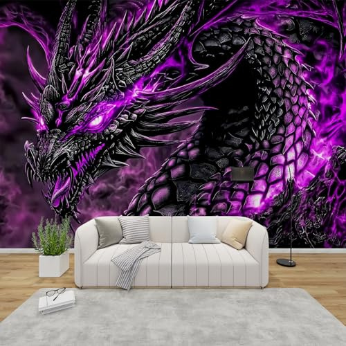 PaxGloz Fototapete Schwarzer Drache Tapete Gaming Zimmer Fantasy Tapeten Vliestapete Modern Wandtapete Wohnzimmer Schlafzimmer Kinderzimmer Wanddeko Motivtapeten 200 x 140 cm (B x H)