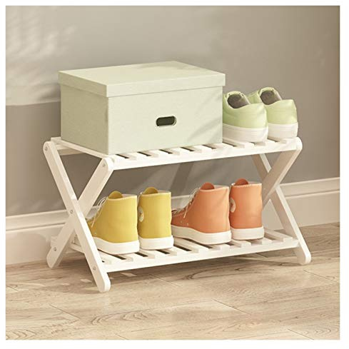 Multifunctional Bamboo Shoe Storage Rack & Plant Display Stand - 2-Tier White for Home, Hallway, Kitchen, Balcony & Patio - Stylish & Space-Saving Solution