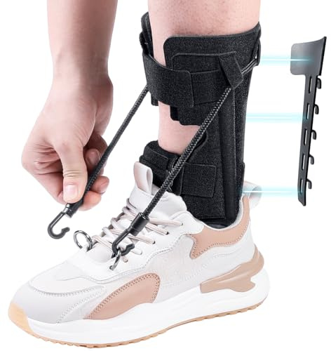 Pozpo Tech AFO Foot Drop Brace Splint, Adjustable Drop Foot Up Ankle Support for Walking with Shoes, Improve Walking Gait, Fits Right & Left, Women and Men - Black