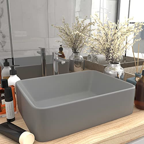 Lavabo Rectangulaire with Céramique, Finition Mate, Design Luxueux, Vasque à Poser Salle de Bain, Lavabo Salle de Bain, Meuble Vasque Salle de Bain, Gris Clair, 41 x 30 x 12 cm