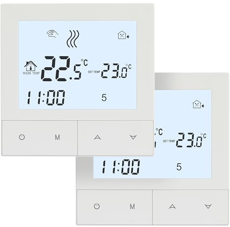 2 Stück Thermostat Fussbodenheizung Wasser, Thermostate Heizung Digital Raumthermostat Fußbodenheizung 230v Wandthermostat Heizungsthermostat Temperaturregler TDS72-WP Weiß Non-WiFi