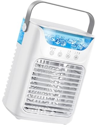 Ventilador de refrigeración de aire de escritorio, unidad portátil de 3 velocidades de refrigeración con luz LED de 7 colores para habitación, dormitorio, uso al aire libre, nebulización USB para