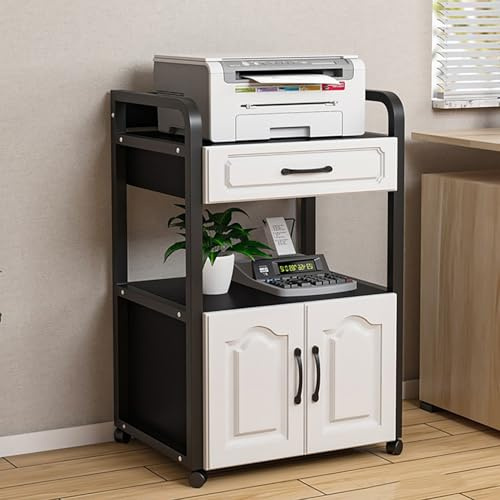 White Printer Cart with Drawer & File Cabinet, Multi-Functional Printer Stand with Storage for Home Office, Space-Saving Design, Stylish & Practical Solution