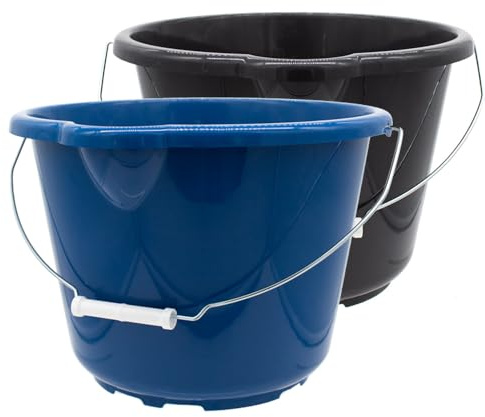 Livinja Eimer 2er Set mit Ausguss und Tragehilfe, 12L, Blau/Anthrazit, Kunststoff, Messskala, Metallhenkel, Made in EU, robuste Haushaltseimer für Reinigung und Garten