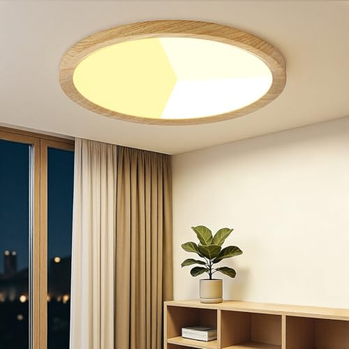 Kambo LED Plafón Efecto Madera 24W, Ø30cm Lámpara de Techo Redonda | 3000K/4000K/6000K Luz para Salón Cocina Dormitorio Pasillo, Color Madera