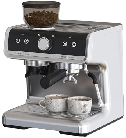 Takywep Espresso Machine with Grinder, 20 Bar Coffee Maker with Milk Frother Steam Wand, PID Temperature Control, 2.8L Removable Water Tank, for Latte & Cappuccino