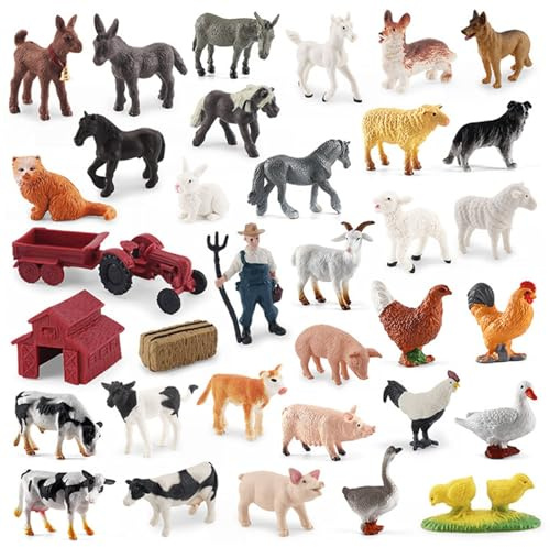 Jorzer Bauernhof-Tierfiguren, realistische Bauernhof-Vieh-Traktor-Figuren, 34-teilig, Tiere, Lernen, pädagogisches Spielset, Kunstharz-Tiere für Kleinkinder, Kinder, Spielzeug und Spiele.