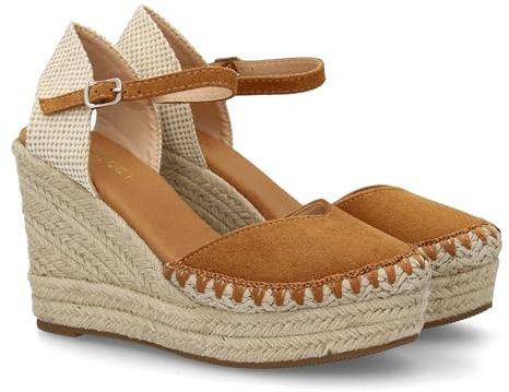 shoes&blues.es Alpargata Sandalia de Mujer con Cuna de Esparto y Detalle Decorativo en la Pala, para Mujer, Cierre de Hebilla Ajustable, Talon Abierto, Ideal Primavera Verano.