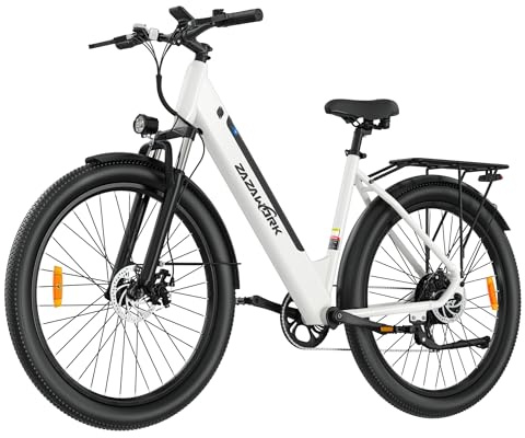 CHEEVALRY E-Bike 250W Motor 25km/h, 100-120km Reichweite 36V20AH Akku, 7-Gang Citybike mit Federgabel & mechanischen Scheibenbremsen, EBike Herren Damen, Elektrofahrräder für die Stadt (c28-Weiß)