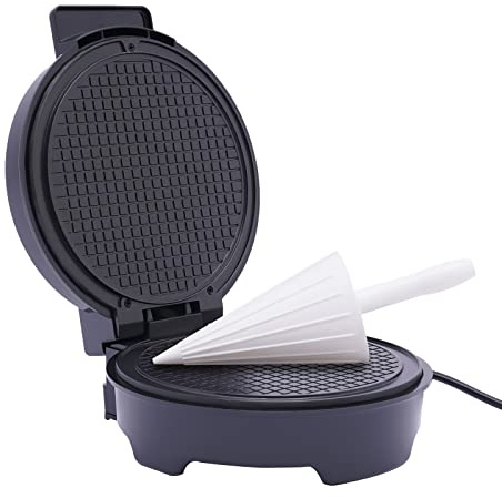 Gofrera redonda con revestimiento antiadherente, 6 niveles de cocción ajustables, calefacción de doble cara de 1200 W, fácil limpieza, aparato eléctrico para el hogar, desayuno y cocina privada