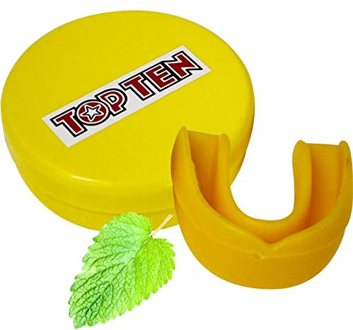 TOP TEN® ZAHNSCHUTZ MINT Farbe GELB für SR JR, mit Hygiene BOX Dose, CE,